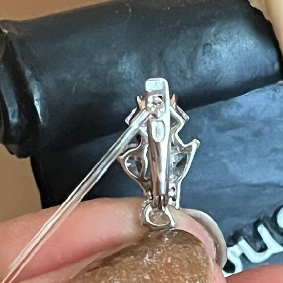 925 Sterling Silver Rhodium Plated Pear and Princess Cut CZ Dangle Earrings - Picture 10 of 14